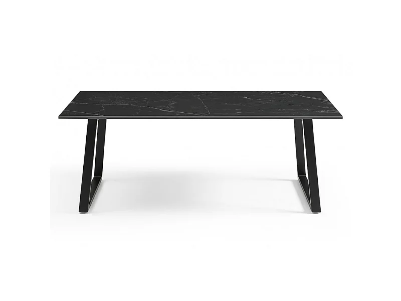 Table basse 120x60 cm céramique noir marbré pieds luge - INDIANA 02