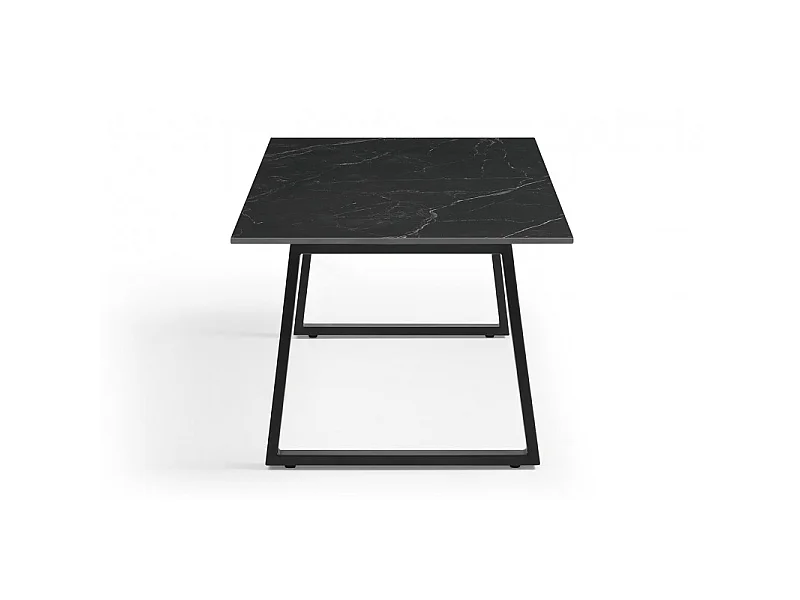 Table basse 120x60 cm céramique noir marbré pieds luge - INDIANA 02
