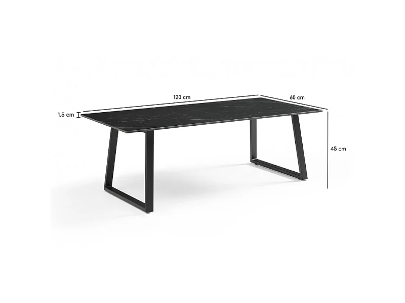 Table basse 120x60 cm céramique noir marbré pieds luge - INDIANA 02