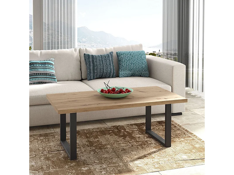 Table basse rectangulaire 100 cm décor bois clair pieds métal - ZIG