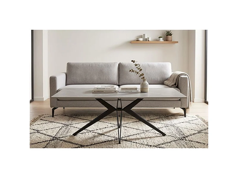 Table basse 120x60 cm céramique gris marbré pied étoile - ARIZONA 06