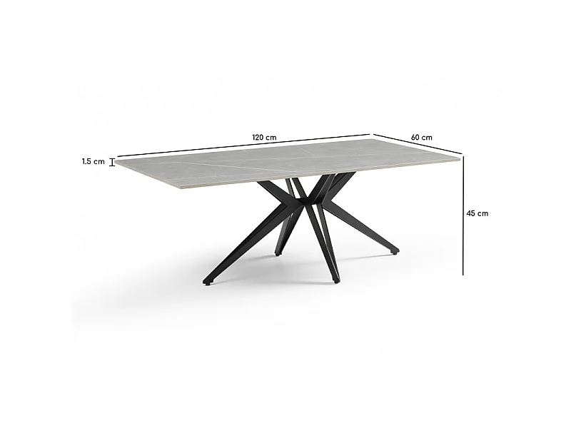 Table basse 120x60 cm céramique gris marbré pied étoile - ARIZONA 06