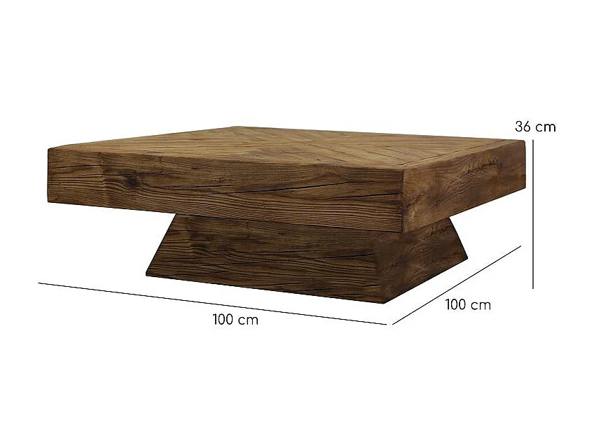 Table basse carré 100 cm en bois recyclé et pied trapèze - CHALET