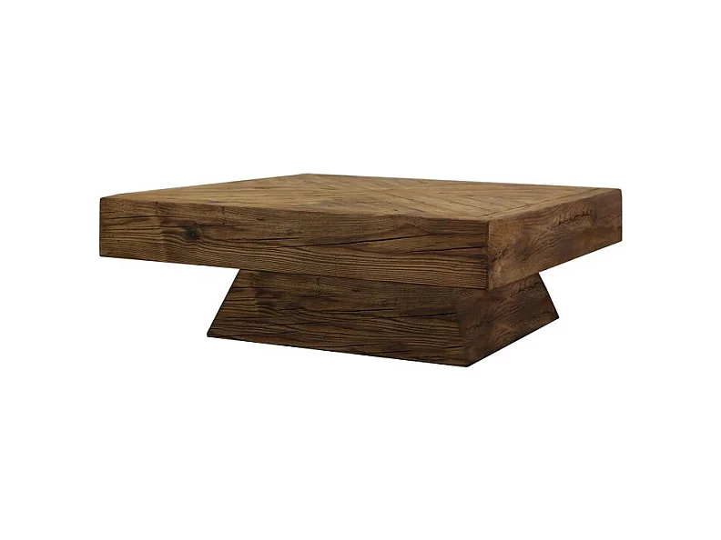 Table basse carré 100 cm en bois recyclé et pied trapèze - CHALET