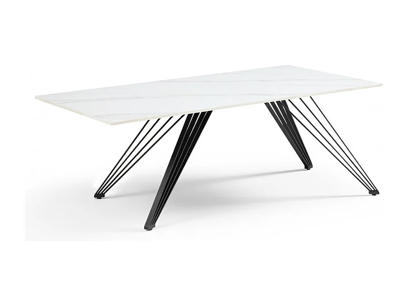Table basse 120x60 cm céramique blanc marbré pieds filaires - NEVADA 01