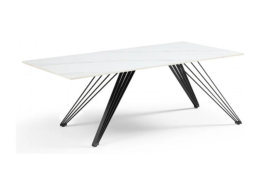 Table basse 120x60 cm céramique blanc marbré pieds filaires - NEVADA 01
