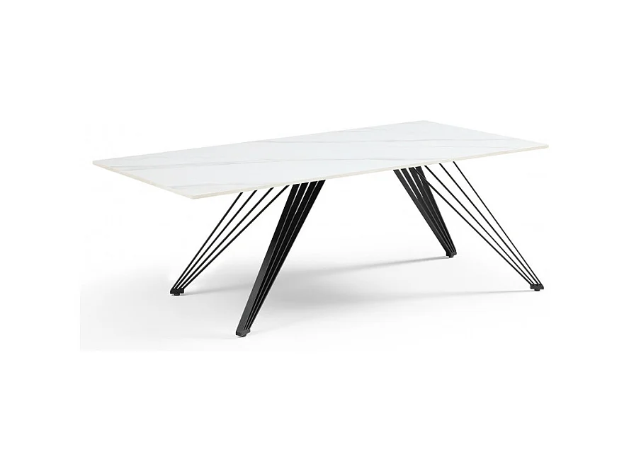Table basse 120x60 cm céramique blanc marbré pieds filaires - NEVADA 01