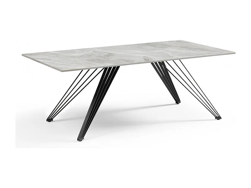Table basse 120x60 cm céramique gris marbré laqué pieds filaires - DAKOTA 01