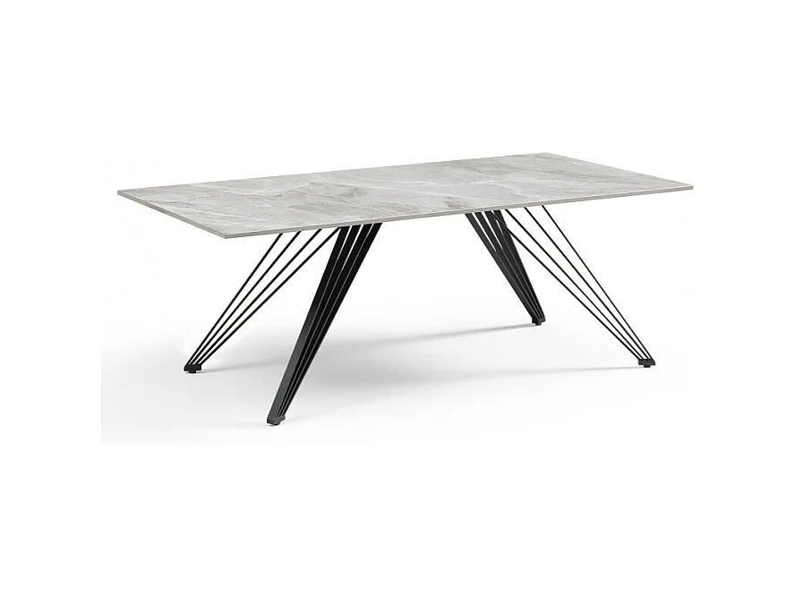 Table basse 120x60 cm céramique gris marbré laqué pieds filaires - DAKOTA 01