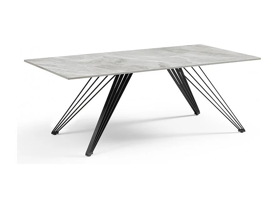 Table basse 120x60 cm céramique gris marbré laqué pieds filaires - DAKOTA 01