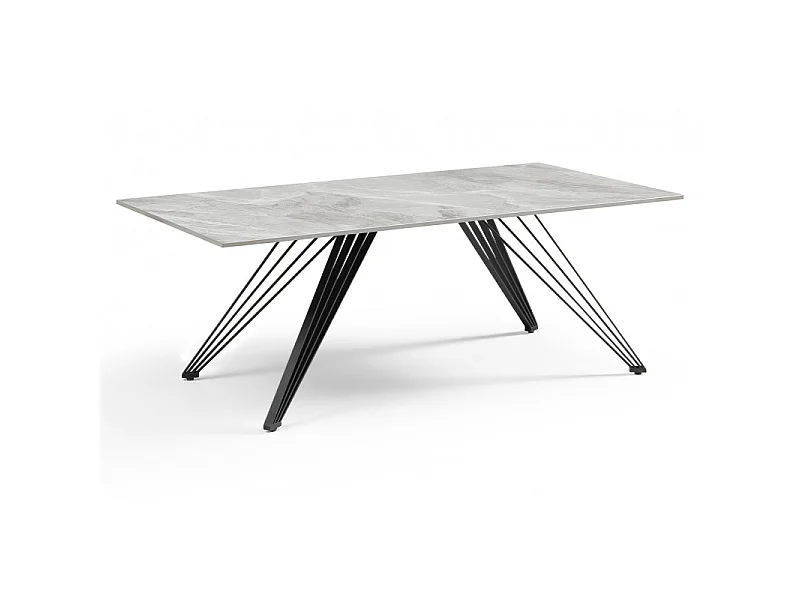 Table basse 120x60 cm céramique gris marbré laqué pieds filaires - DAKOTA 01