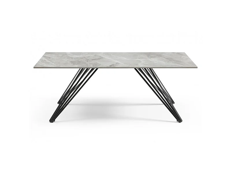 Table basse 120x60 cm céramique gris marbré laqué pieds filaires - DAKOTA 01