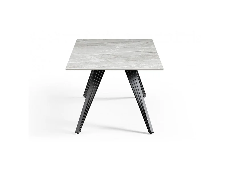 Table basse 120x60 cm céramique gris marbré laqué pieds filaires - DAKOTA 01
