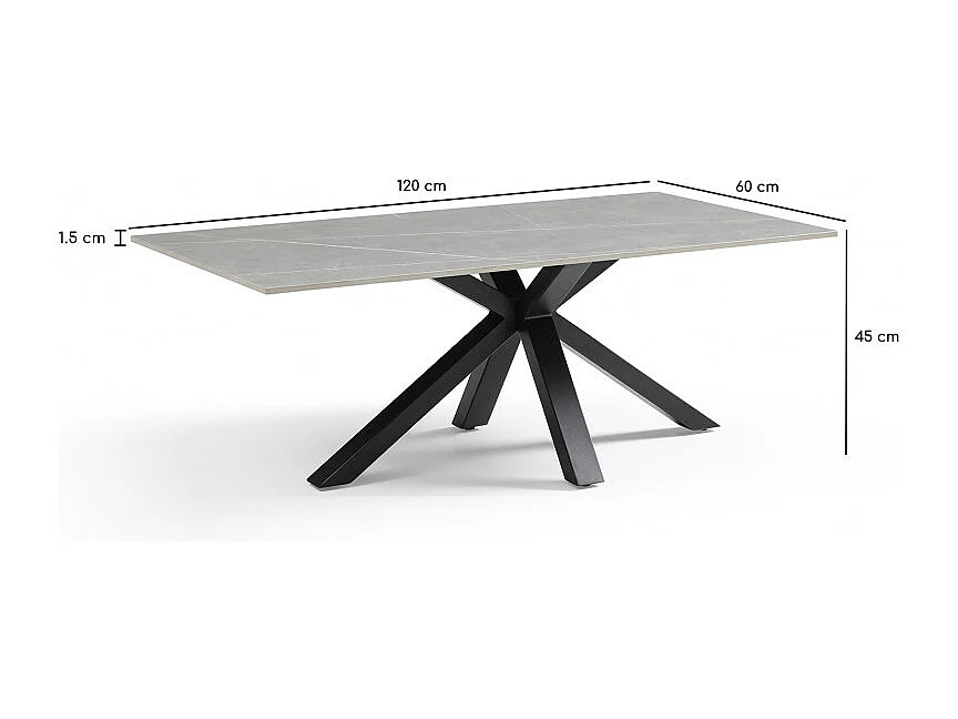 Table basse 120x60 cm céramique gris marbré pied croix - ARIZONA 04