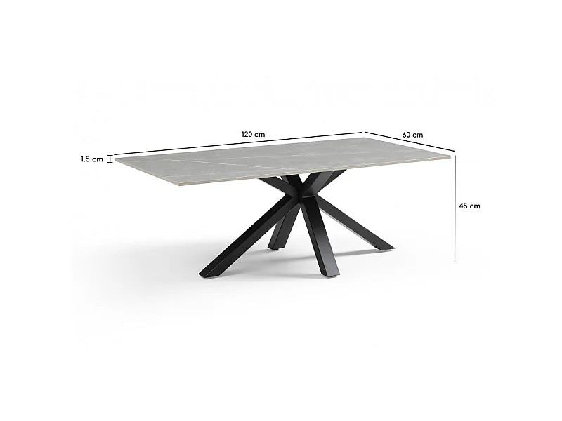 Table basse 120x60 cm céramique gris marbré pied croix - ARIZONA 04