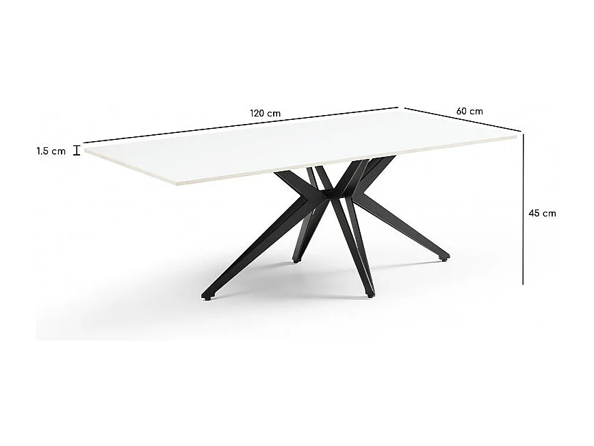 Table basse 120x60 cm céramique blanc pied étoile - OREGON 06