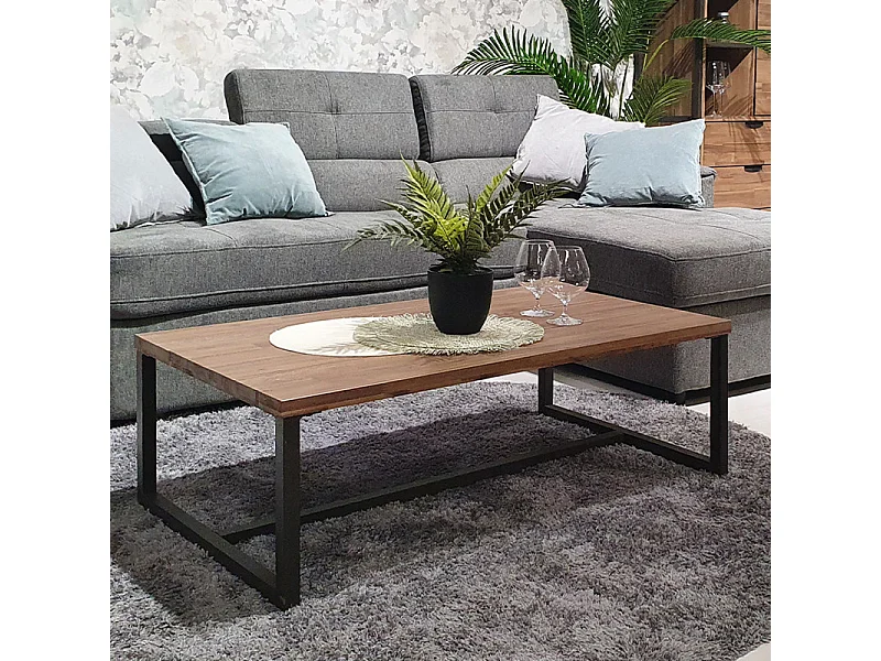 Table basse L.110 cm en bois d'acacia et pieds métal - MAYBEL