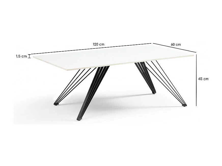 Table basse 120x60 cm céramique blanc pieds filaires - OREGON 01