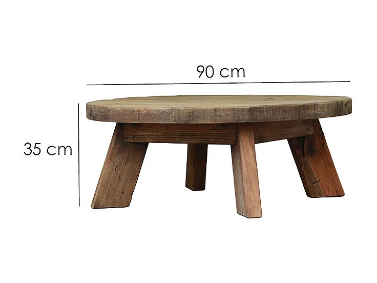 Table basse ronde 90 cm en bois massif recyclé et 4 pieds - CHALET