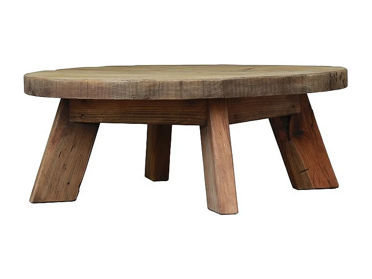 Table basse ronde 90 cm en bois massif recyclé et 4 pieds - CHALET