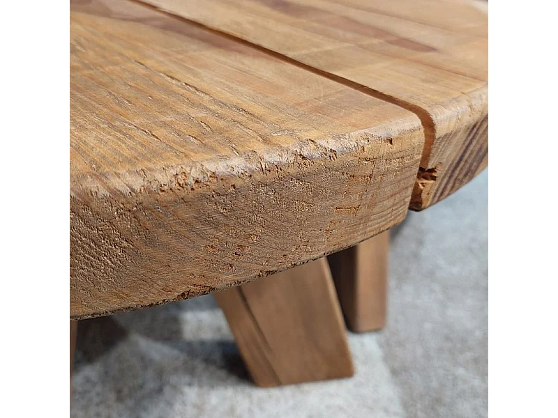 Table basse ronde 90 cm en bois massif recyclé et 4 pieds - CHALET