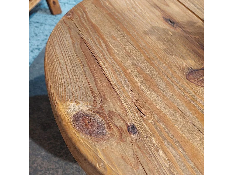 Table basse ronde 90 cm en bois massif recyclé et 4 pieds - CHALET