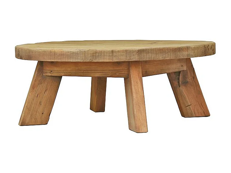 Table basse ronde 90 cm en bois massif recyclé et 4 pieds - CHALET