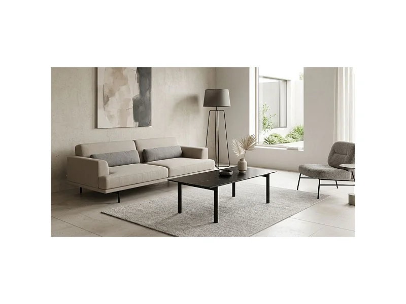 Table basse 120x60 cm céramique noir marbré pieds droits - INDIANA 09