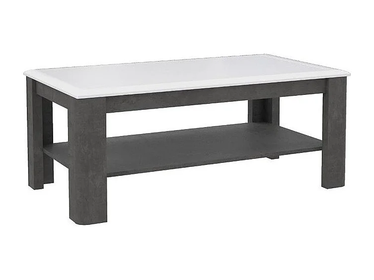 Table basse rectangulaire 110 cm blanc laqué et décor gris - CALVI
