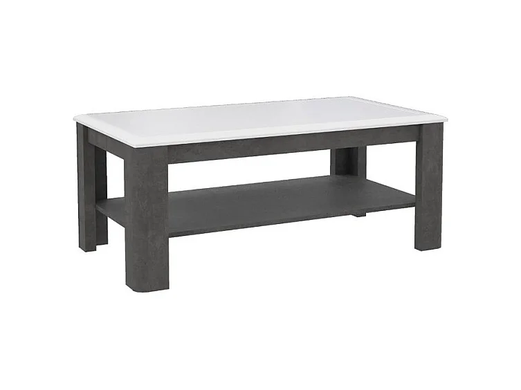 Table basse rectangulaire 110 cm blanc laqué et décor gris - CALVI
