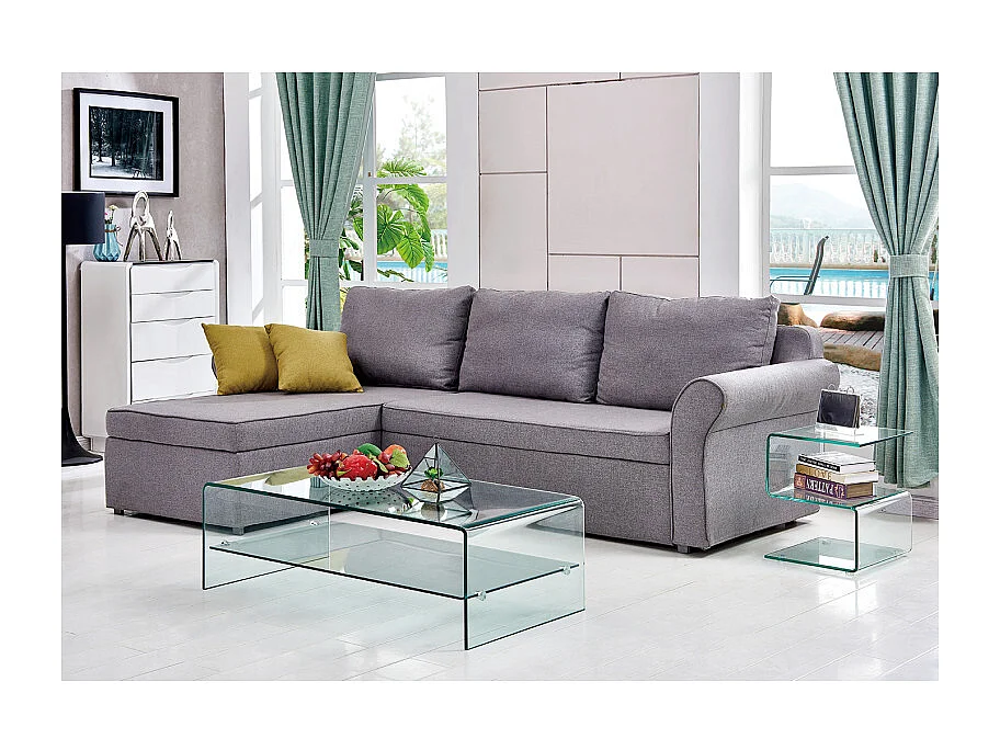 Table basse rectangulaire 110 cm en verre trempé avec étagère - ICE