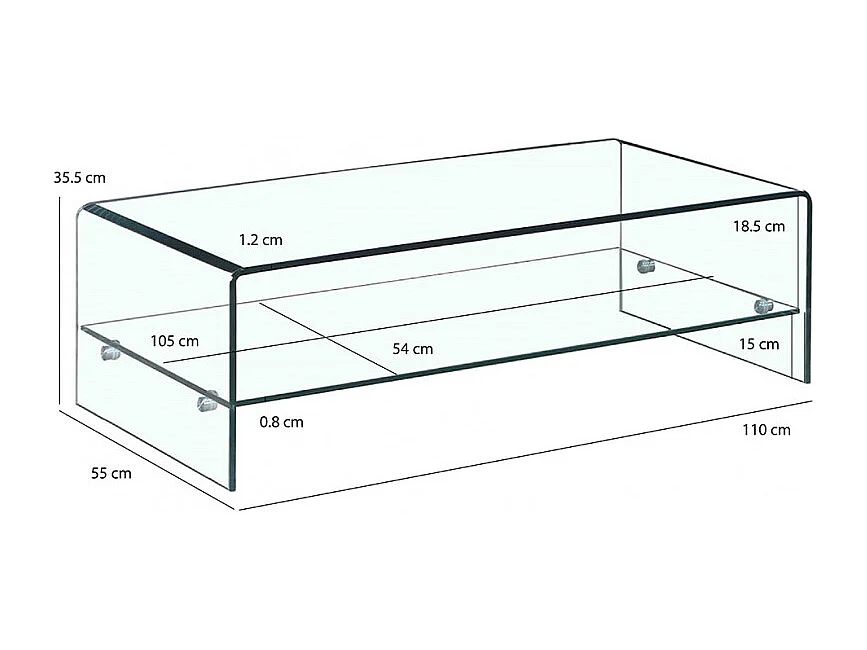Table basse rectangulaire 110 cm en verre trempé avec étagère - ICE