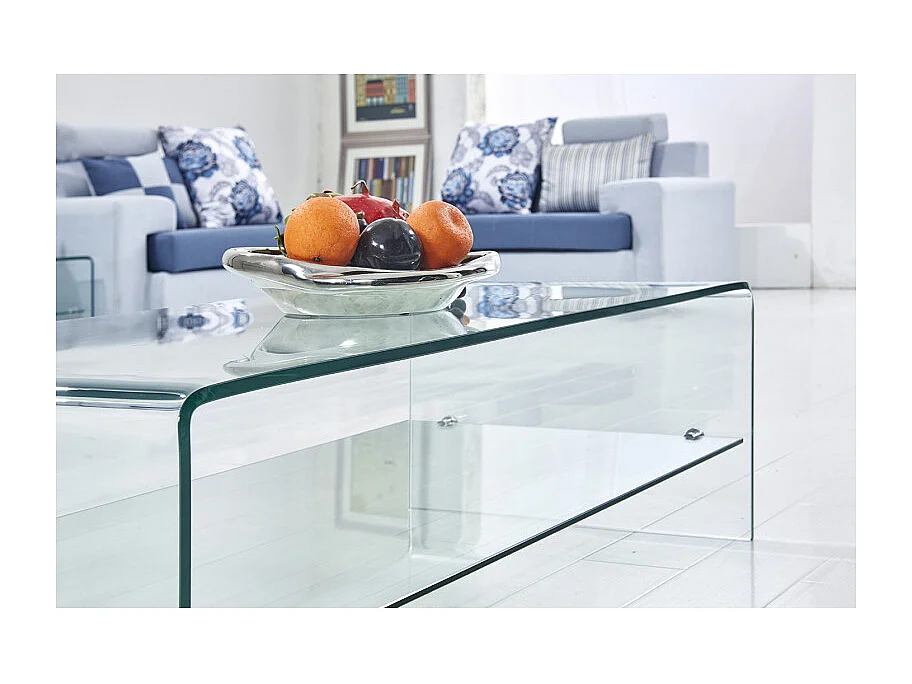 Table basse rectangulaire 110 cm en verre trempé avec étagère - ICE