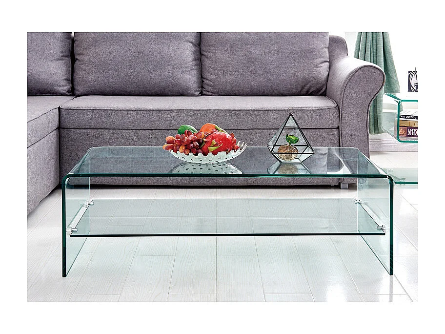 Table basse rectangulaire 110 cm en verre trempé avec étagère - ICE