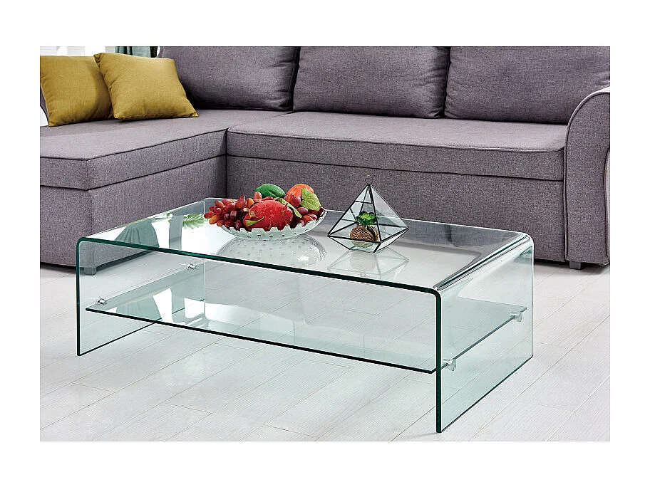 Table basse rectangulaire 110 cm en verre trempé avec étagère - ICE