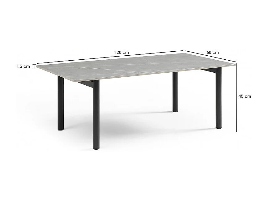 Table basse 120x60 cm céramique gris marbré pieds droits - ARIZONA 09