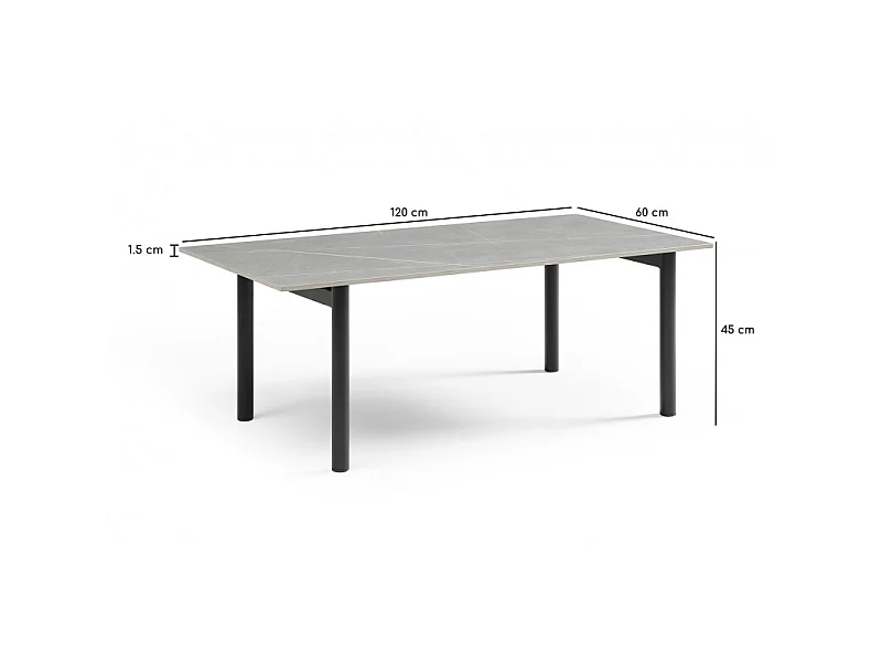 Table basse 120x60 cm céramique gris marbré pieds droits - ARIZONA 09