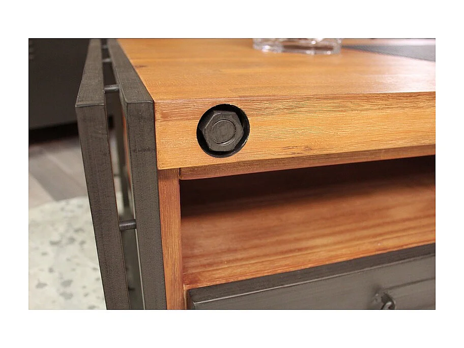 Table basse 120 cm 2 tiroirs 1 niche bois acacia et métal - WORKSHOP