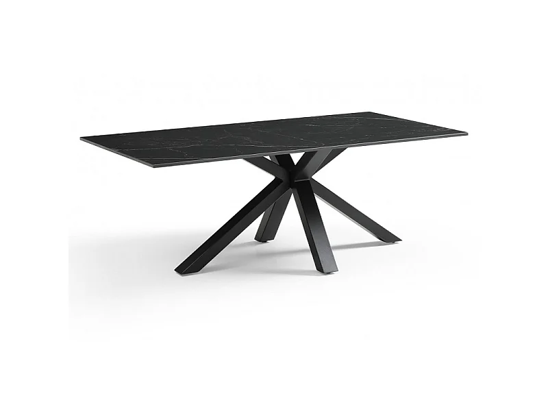 Table basse 120x60 cm céramique noir marbré pied croix - INDIANA 04