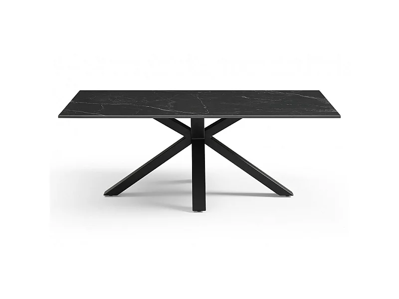 Table basse 120x60 cm céramique noir marbré pied croix - INDIANA 04