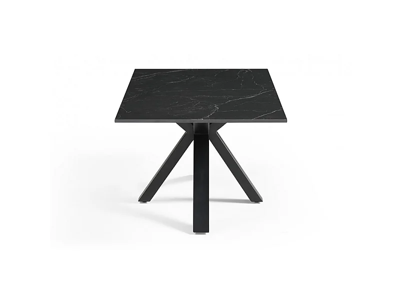 Table basse 120x60 cm céramique noir marbré pied croix - INDIANA 04