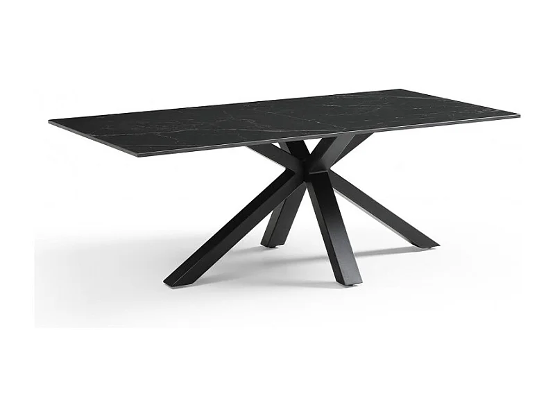 Table basse 120x60 cm céramique noir marbré pied croix - INDIANA 04