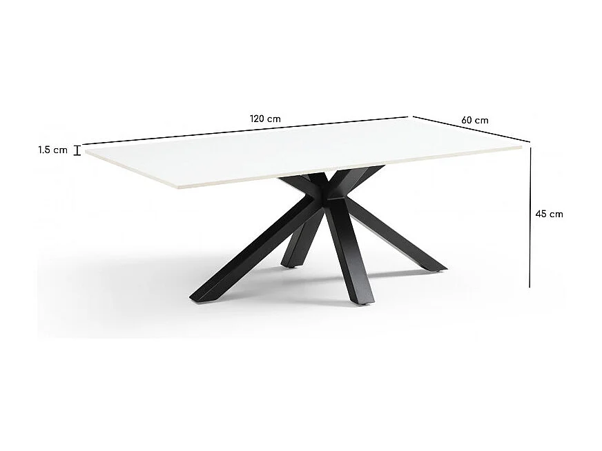 Table basse 120x60 cm céramique blanc pied croix - OREGON 04