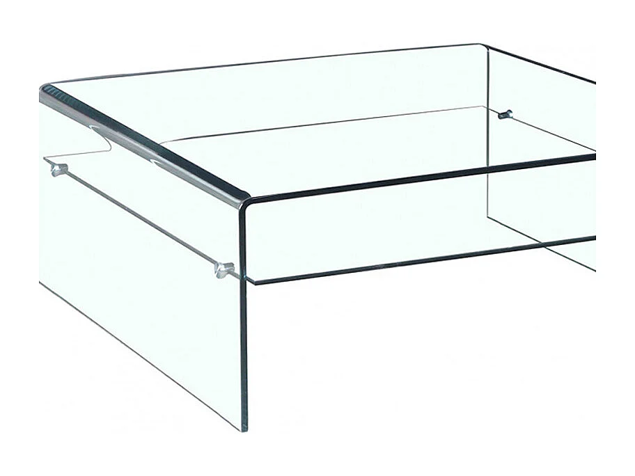 Table basse carrée 100 cm en verre trempé avec étagère vitrée - ICE
