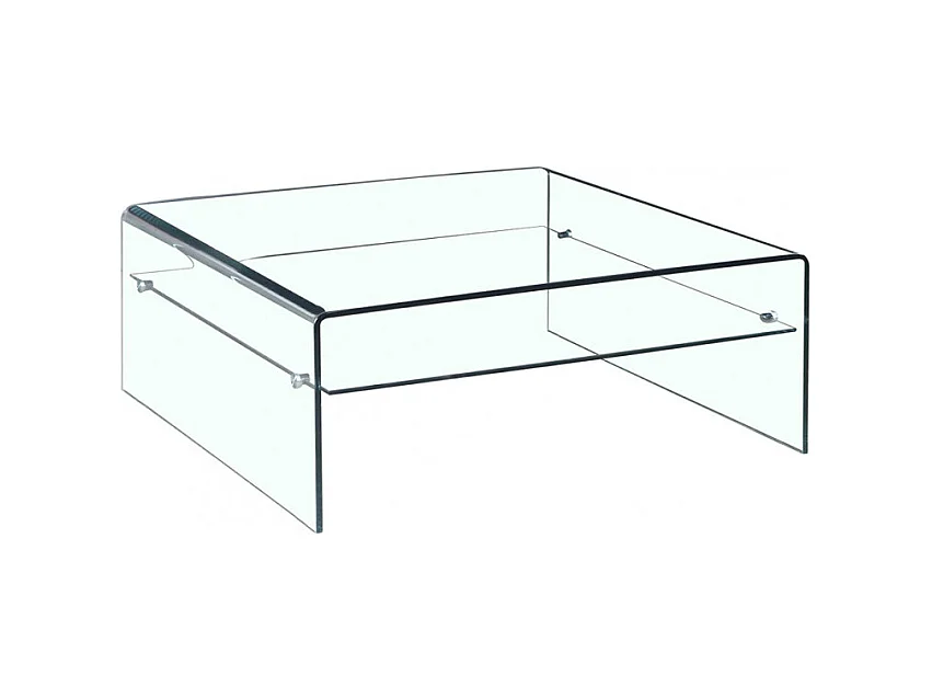 Table basse carrée 100 cm en verre trempé avec étagère vitrée - ICE