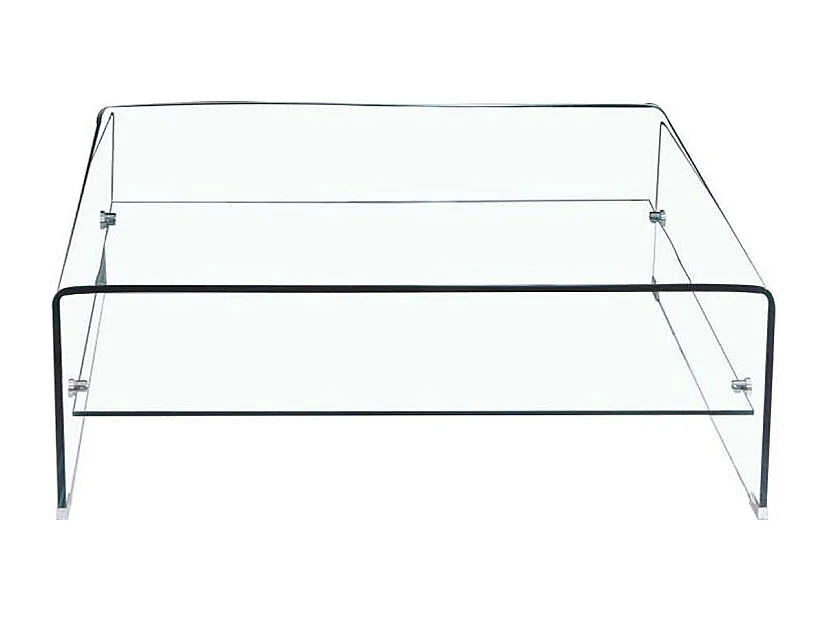 Table basse carrée 100 cm en verre trempé avec étagère vitrée - ICE