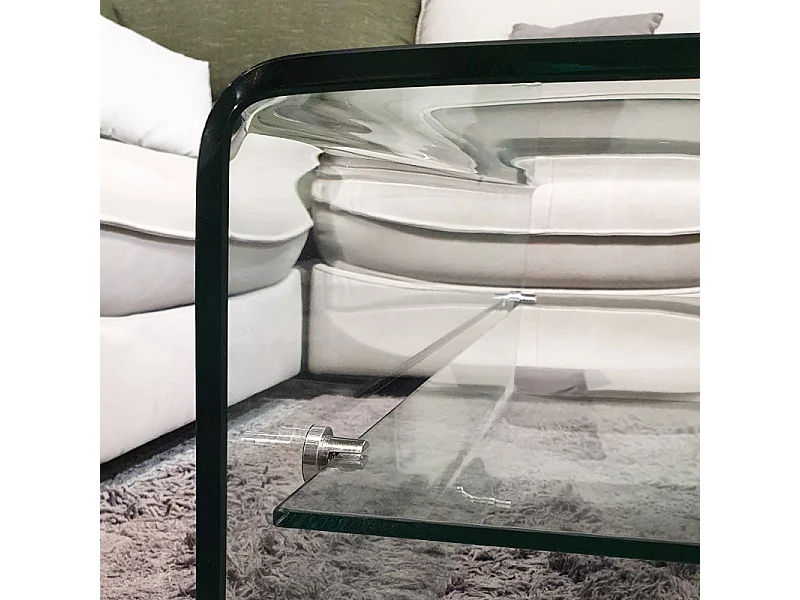 Table basse carrée 100 cm en verre trempé avec étagère vitrée - ICE