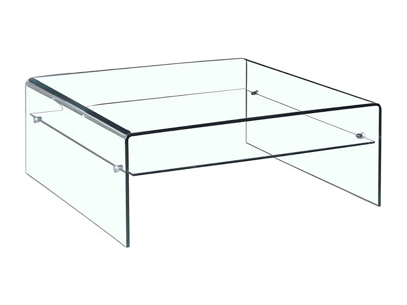 Table basse carrée 100 cm en verre trempé avec étagère vitrée - ICE