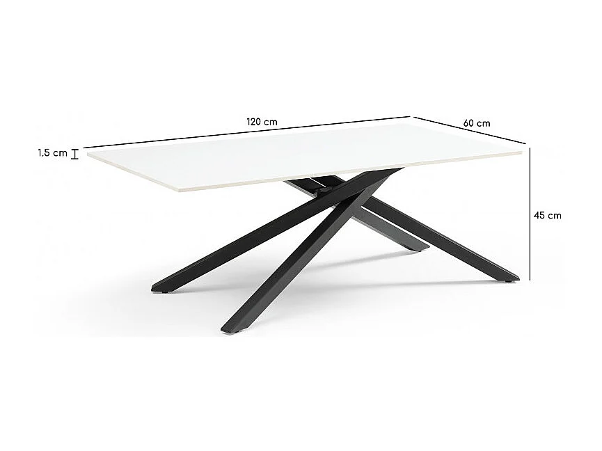 Table basse 120x60 cm céramique blanc pied torsadé - OREGON 05