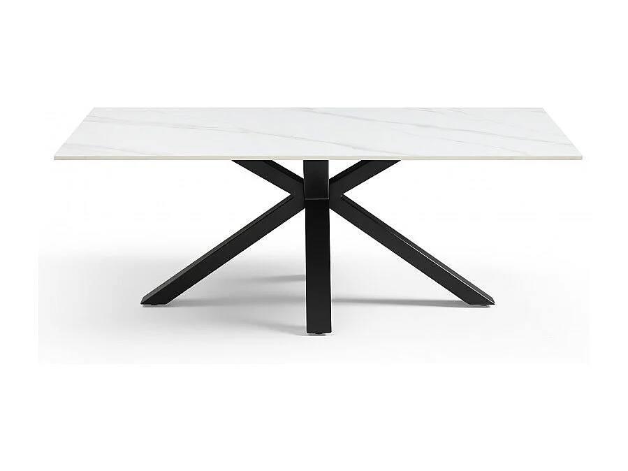 Table basse 120x60 cm céramique blanc marbré pied croix - NEVADA 04